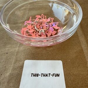Clear Glass Jewelry/Trinket Dish with Pink Flamingo Design
